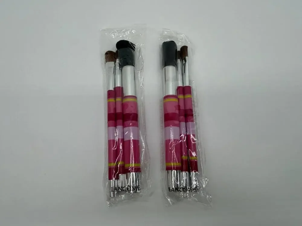 Lancome Makeup Brush Set of 2 New Cosmetic Brushes  Pink Stripe
